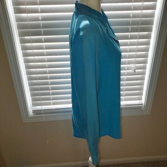 Anne Carson 100% Silk Teal Blue Vintage Button Collared Blouse Size Large - Picture 4 of 7